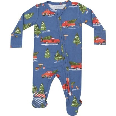 Vintage Red Truck 2 Way Zipper Footie, Blue