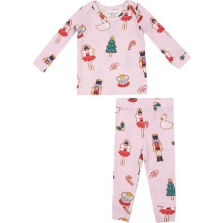 Sugar Plum Fairy Christmas Cookie L/S Loungewear Set, Pink