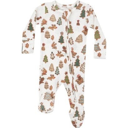 Gingerbread Sleigh Ride 2 Way Zipper Footie, Beige - Footie Pajamas - 1