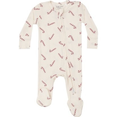 Candy Canes Rib 2 Way Zipper Footie, Cream - Footie Pajamas - 1