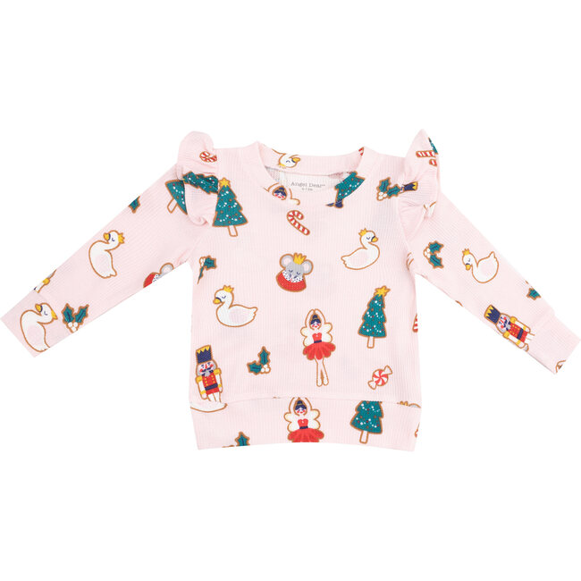 Sugar Plum Fairy Christmas Cookie Ruffle Sweatshirt, Pink