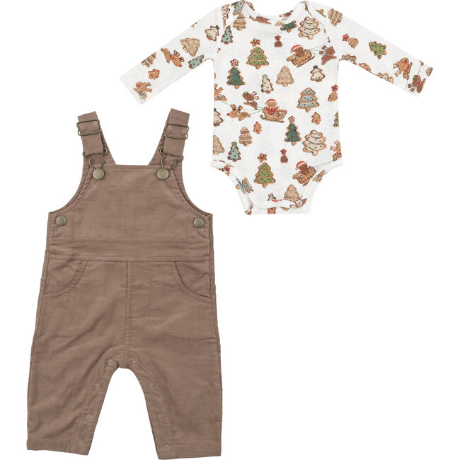 Cord Solid Sinopia Fresco Classic Overall & Gingerbread Sleigh Ride Bodysuit, Multi