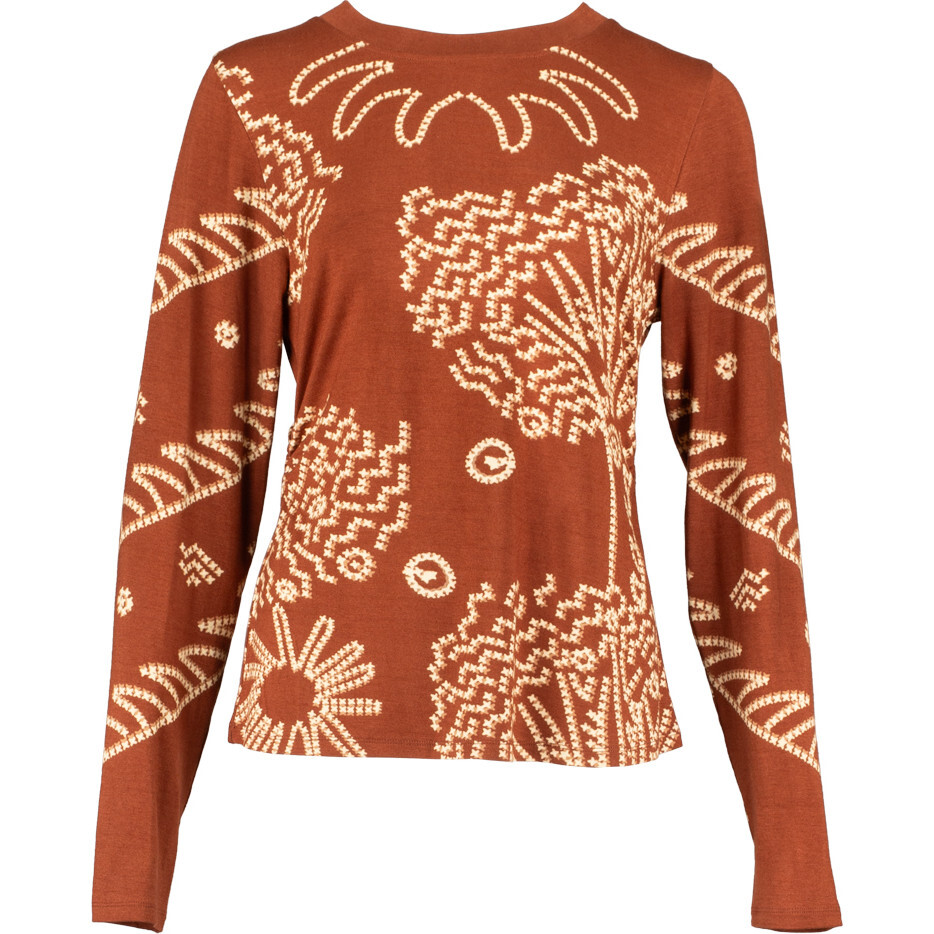 Women's Lyns Knit Choc Stitch Long Sleeve Top, Brown - Blouses - 1