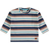 Long Sleeve T-Shirt, Blue Multi Stripes - T-Shirts - 1 - thumbnail