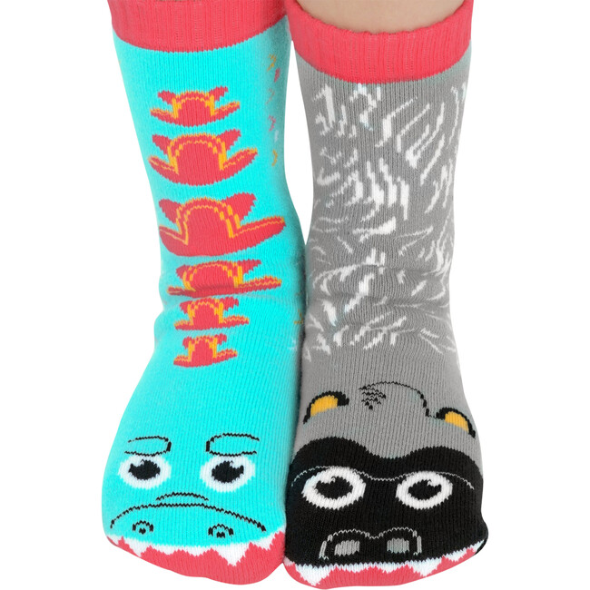 Giant Gorilla & Mutant Lizard Fun Grippy Kids Socks