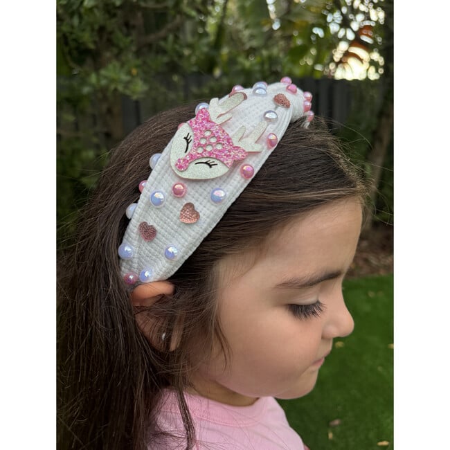 Pink Reindeer Knot Headband, White - Headbands - 2