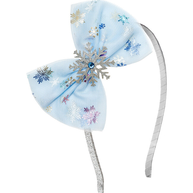 Snow Princess Iridescent Tulle Bow Headband, Blue