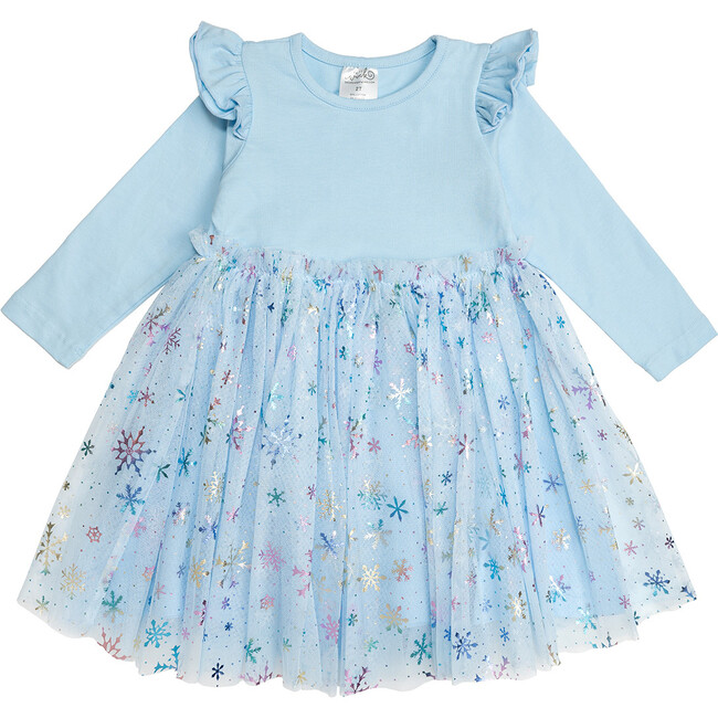 Snow Princess Iridescent Long Sleeve Tutu Dress, Blue