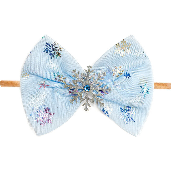 Snow Princess Iridescent Tulle Bow Baby Headband, Blue