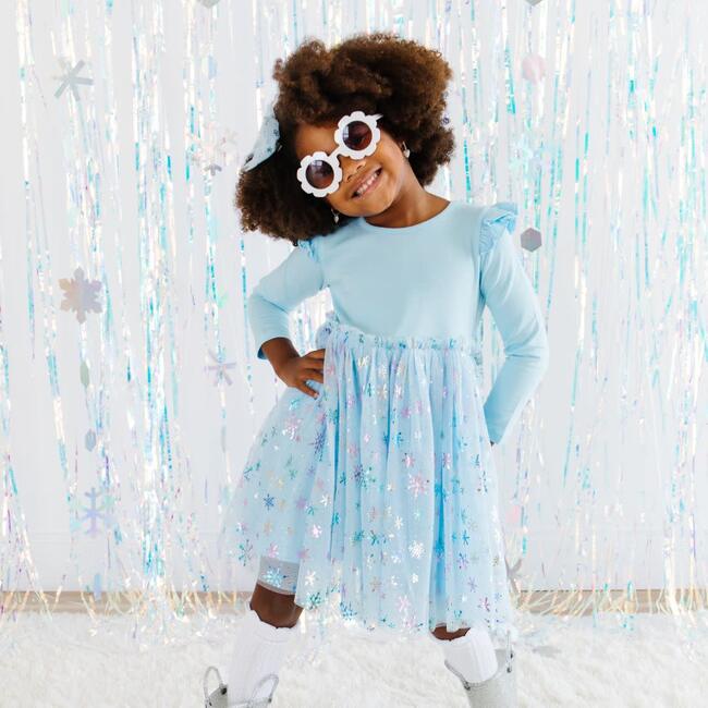 Snow Princess Iridescent Long Sleeve Tutu Dress, Blue - Dresses - 2