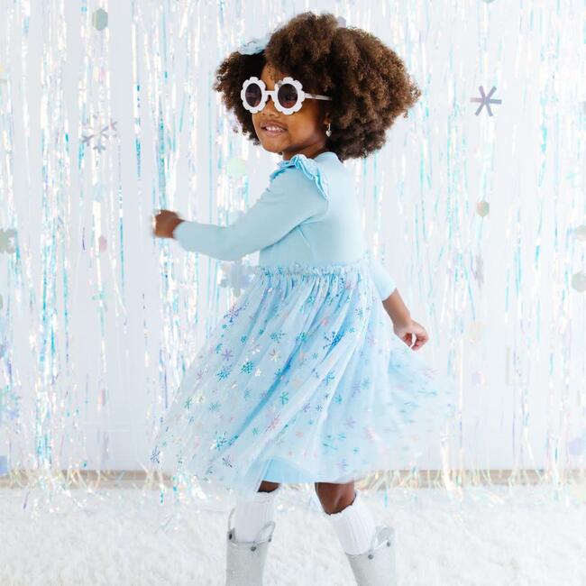 Snow Princess Iridescent Long Sleeve Tutu Dress, Blue - Dresses - 3