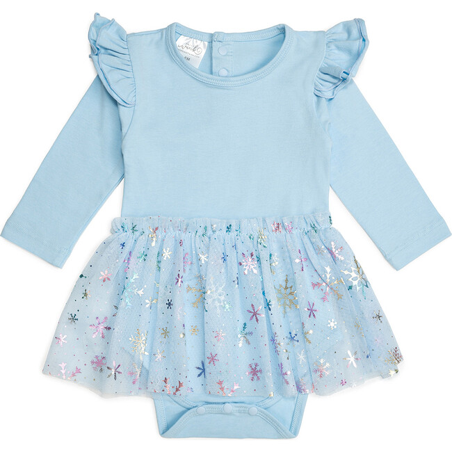 Snow Princess Iridescent Long Sleeve Tutu Bodysuit, Blue