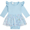 Snow Princess Iridescent Long Sleeve Tutu Bodysuit, Blue - Shirts - 1 - thumbnail