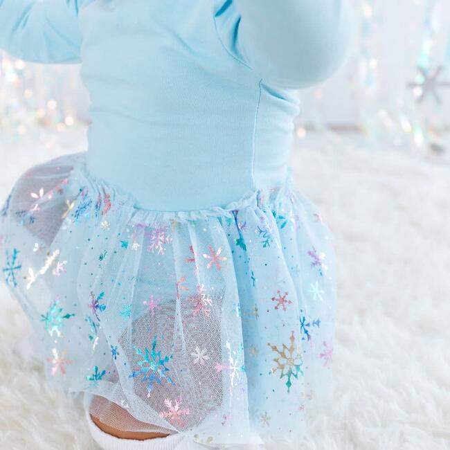 Snow Princess Iridescent Long Sleeve Tutu Bodysuit, Blue - Shirts - 3