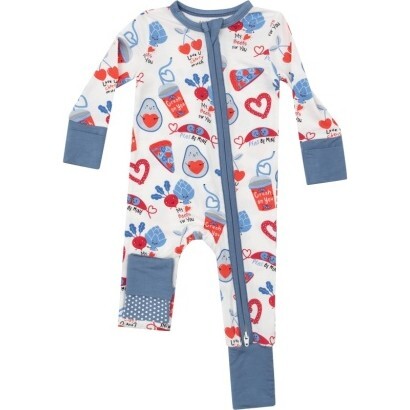 Love You Foodie Much Blue 2 Way Zipper Romper, Blue