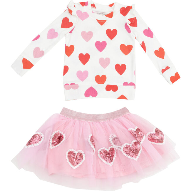 Big Hearts Ruffle Sweatshirt & Big Hearts Tutu Skirt, Red