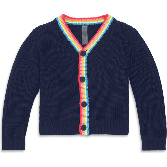 Rainbow Trim Cardigan, Navy