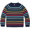 Crewneck Sweater In Rainbow Stripe, Fall Navy Rainbow Stripe - Sweaters - 1 - thumbnail