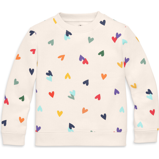 Cozy Fleece Sweatshirt In Rainbow Confetti Hearts, Oat Multi Confetti Hearts