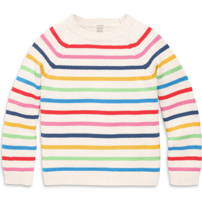 Crewneck Sweater In Rainbow Stripe, Fall Oat Rainbow Stripe