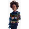 Crewneck Sweater In Rainbow Stripe, Fall Navy Rainbow Stripe - Sweaters - 3