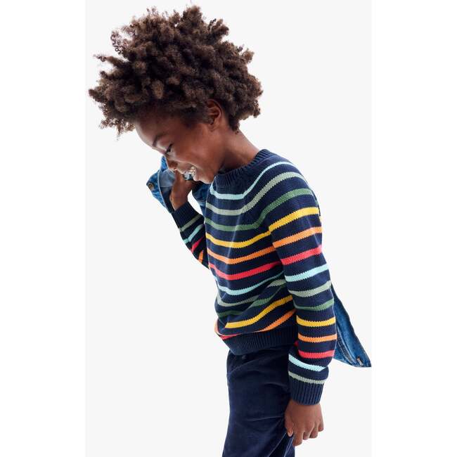 Crewneck Sweater In Rainbow Stripe Fall Navy Rainbow Stripe Primary Sweaters Maisonette