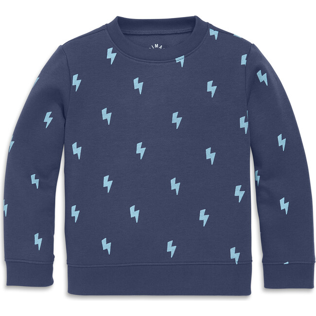 Cozy Fleece Sweatshirt In Mini Bolts, Sunwashed Navy Stream Bolts