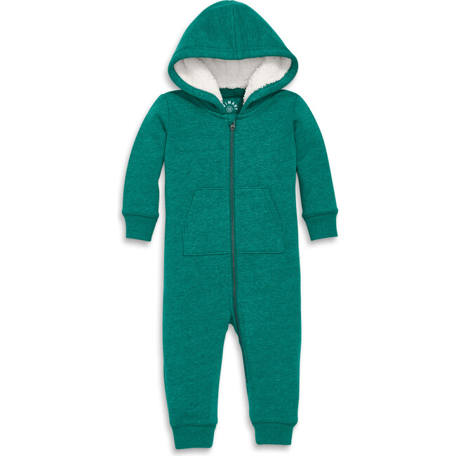 Baby Teddy Fleece-Lined Zip Romper, Heather Spruce