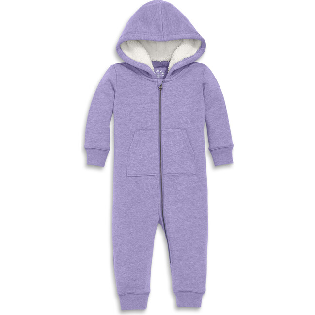 Baby Teddy Fleece-Lined Zip Romper, Heather Iris