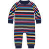 Baby Sweatshirt Romper In Rainbow Stripe, Navy Rainbow Stripe - Rompers - 1 - thumbnail