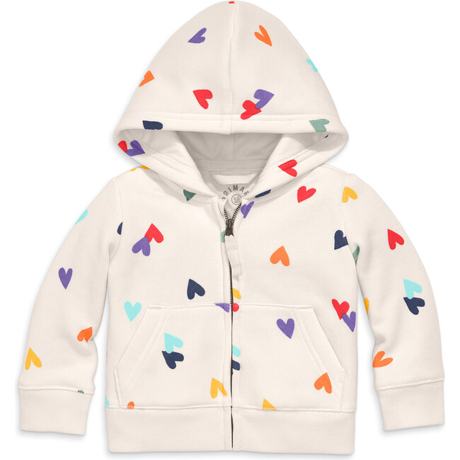 Baby Cozy Fleece Zip Hoodie In Rainbow Confetti Hearts, Oat Multi Confetti Hearts