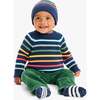 Baby Crewneck Sweater In Rainbow Stripe, Fall Navy Rainbow Stripe - Sweaters - 3