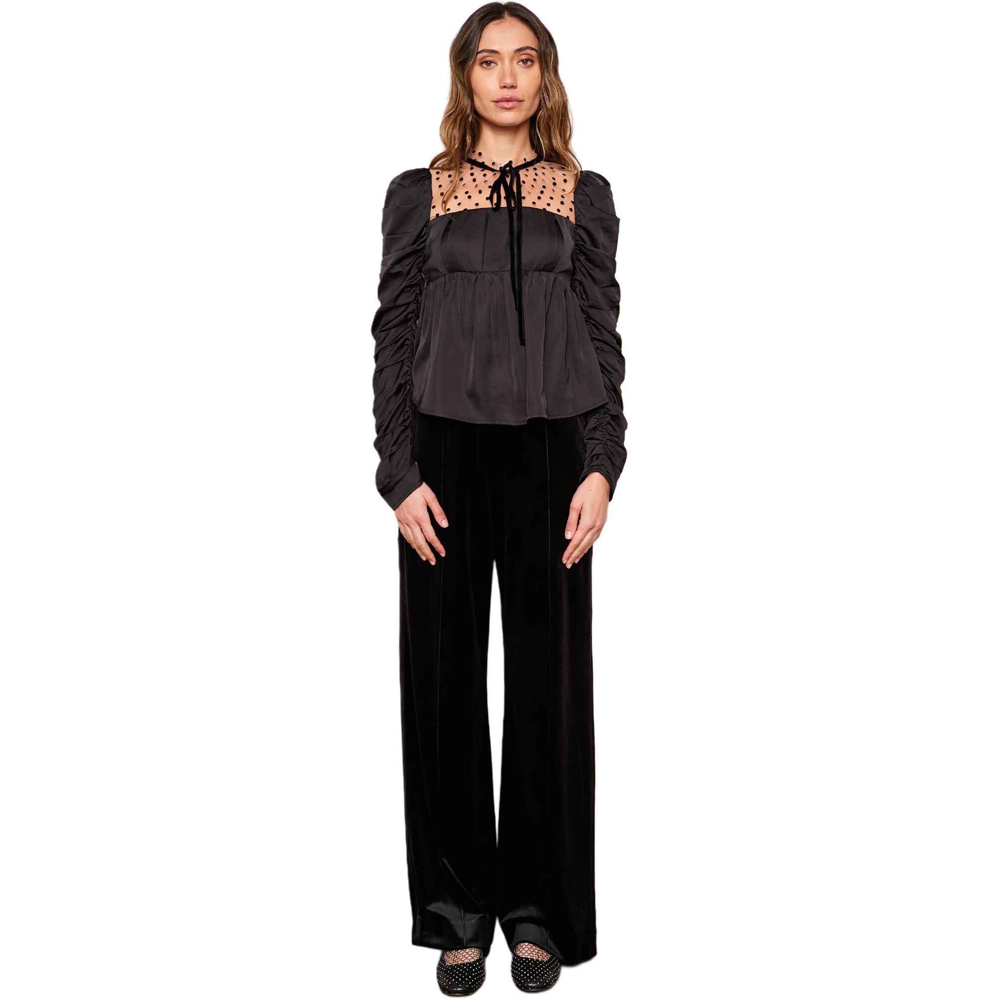 Women's Isla Satin Peplum Top, Nude Black - Blouses - 1