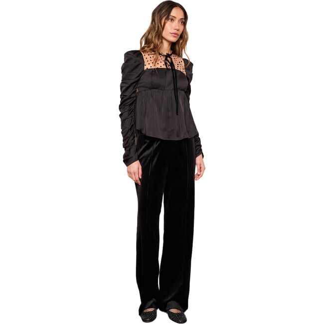 Women's Jin Velvet Wide Leg Pant, Black - Pants - 4