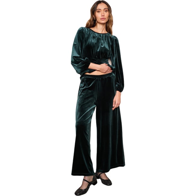 Women's Aria Velvet Peplum Top, Emerald - Blouses - 4