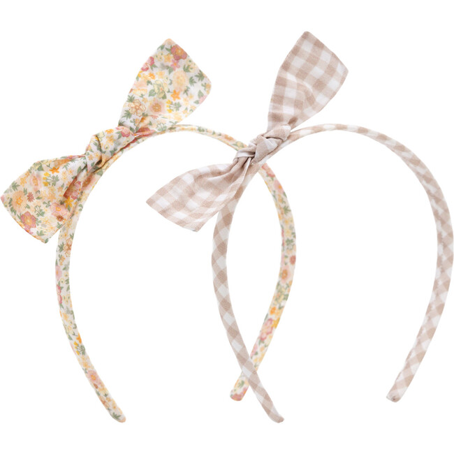 Marigold Floral And Gingham Print Headband, Multicolors (Pack Of 2)