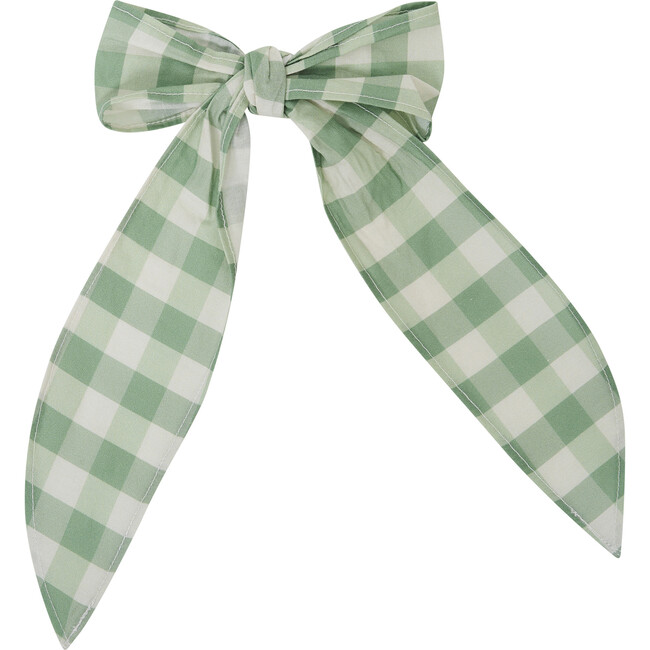 Gingham Print Hair Bow, Green - Hair Accessories - 1