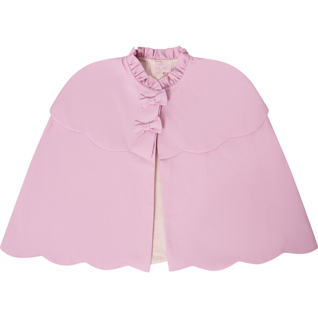 Fall Winter Ribbed Neck Bow Embellished Cape, Pink