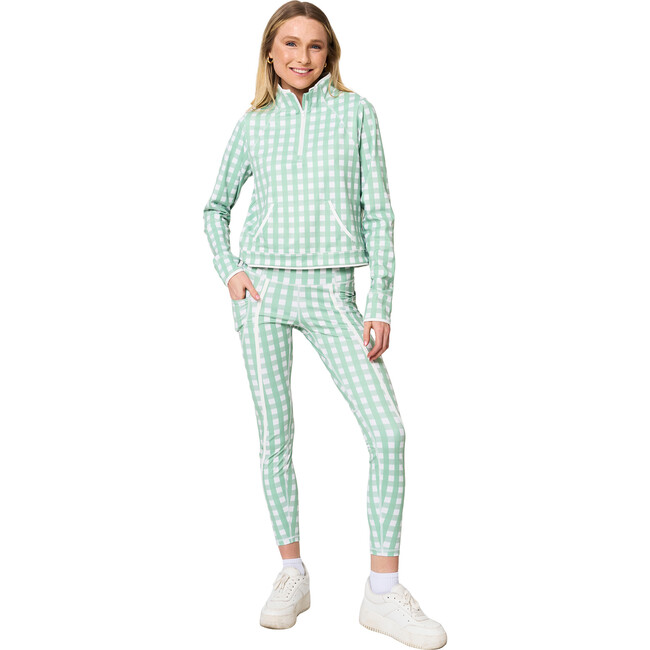 Women's Picnic Gingham Elastic Waist High Rise Leggings, Green