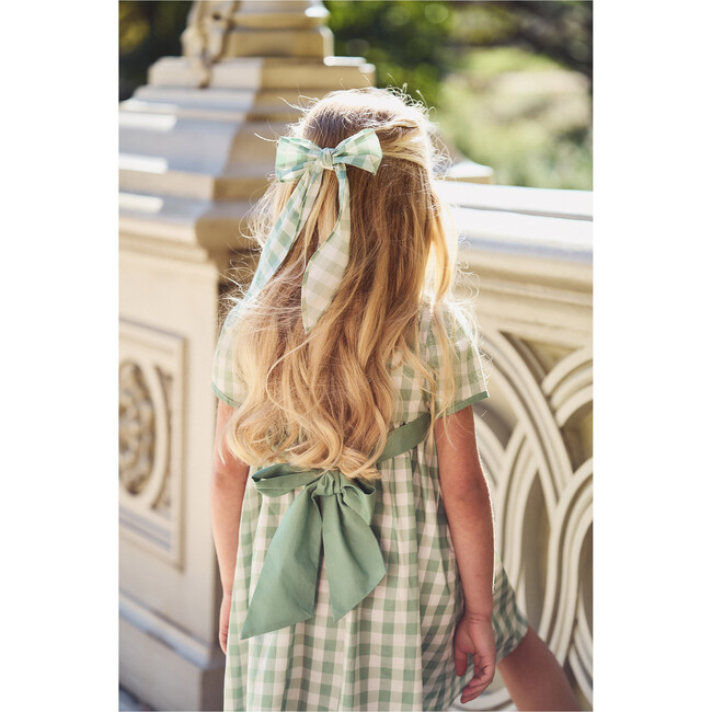 Gingham Print Hair Bow, Green - Hair Accessories - 3