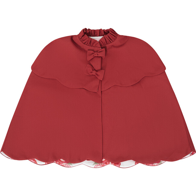 Holiday Ribbed Neck Bow Embellished Cape, Red