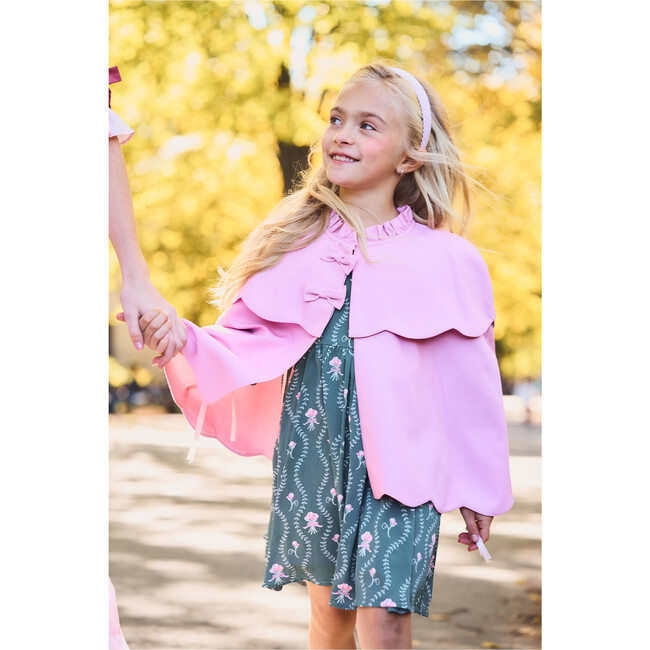 Fall Winter Ribbed Neck Bow Embellished Cape, Pink - Coats - 3