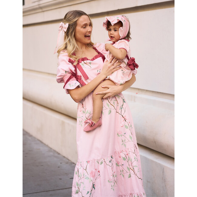 Babys Floral Print Tie Bow Bonnet, Whimsy Rose - Hair Accessories - 4