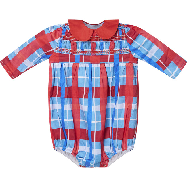 Babys Clara Plaid Peter Pan Collar Long Sleeve Bubble, Multicolors - Onesies - 1