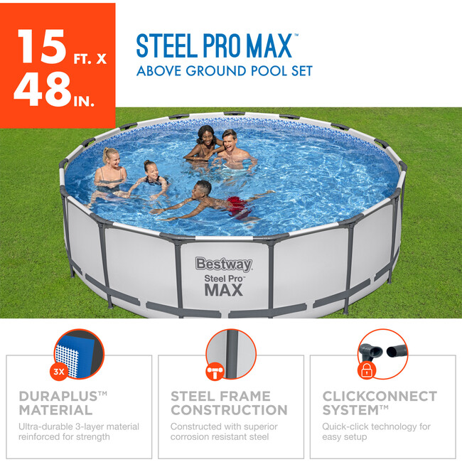 Steel Pro MAX 15' x 48" Prismatic Stone Pool Set - Pool Accessories - 3