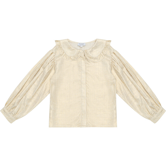 Suzei Peter Pan Collar Long Sleeve Blouse, Soft Sand Metallic