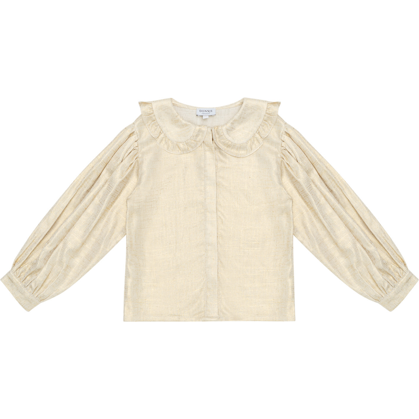 Suzei Peter Pan Collar Long Sleeve Blouse, Soft Sand Metallic - Blouses - 1