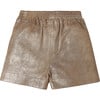 Ronie Leather Elastic Waistband Side Pocket Shorts, Rose Brown Metallic - Shorts - 1 - thumbnail