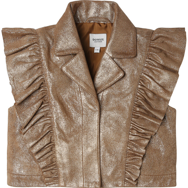 Piep Leather Oversized Ruffle Sleeve Snap Gilet, Rose Brown Metallic