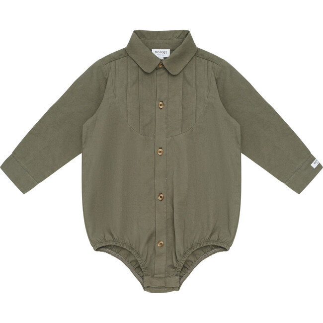 Pepijn Collar Long Sleeve Front Button Snap Bodysuit, Thyme